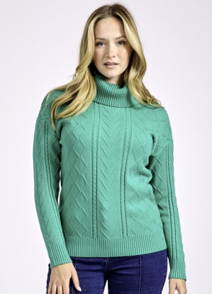 Mudflower Cable Design Knit Roll Neck Jumper